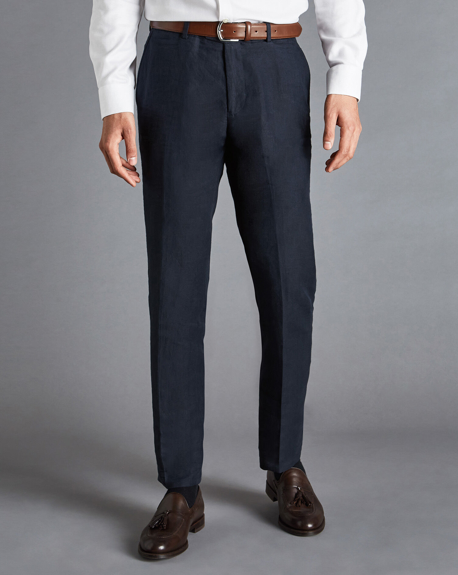 Navy Classic Fit Easy Care Linen Trousers by Charles Tyrwhitt Shop Now ...