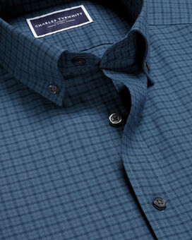 Button-Down Collar Brushed Cotton Twill Check Shirt - Petrol Blue