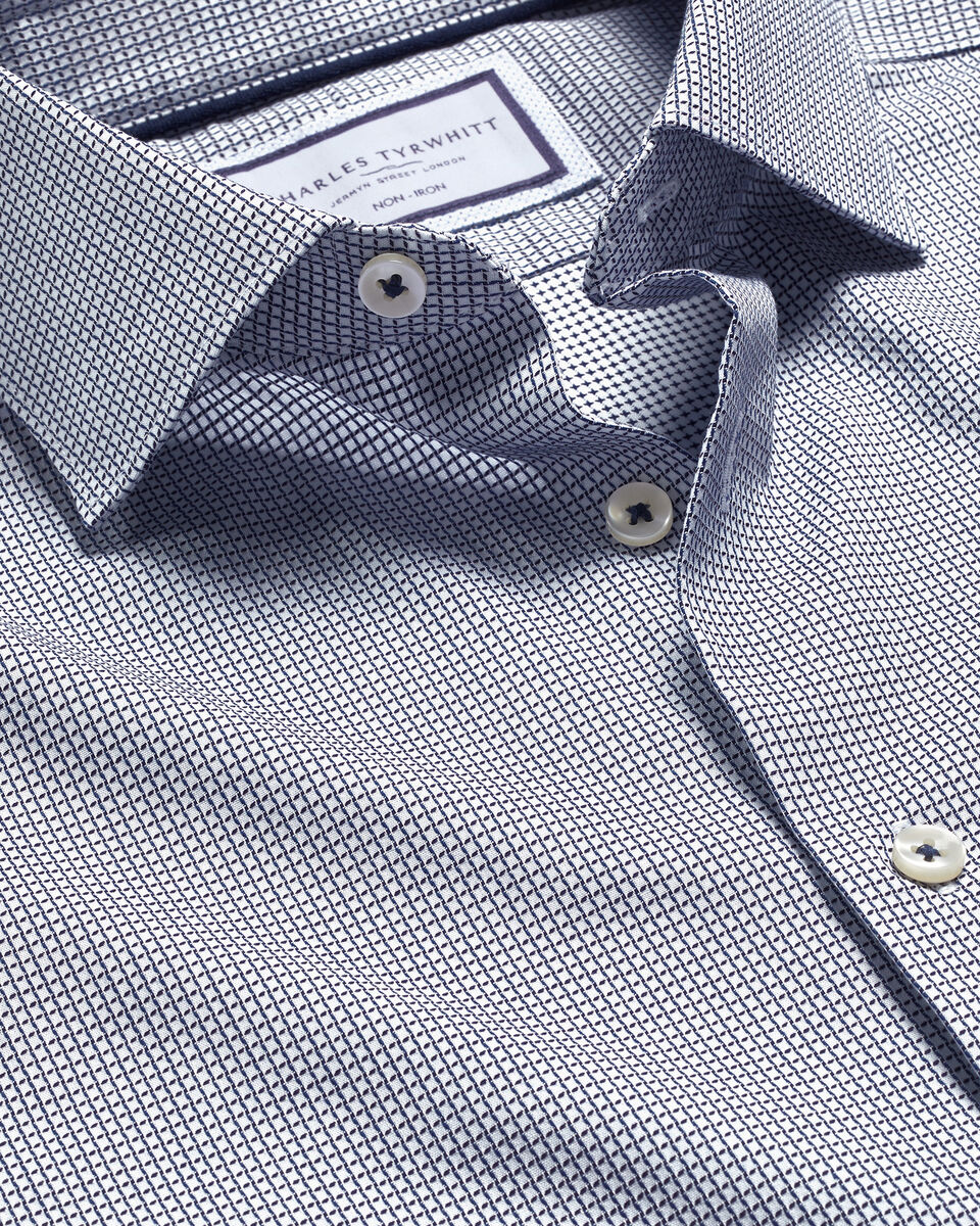 Non-Iron Cushion Stretch Texture | Shirt Tyrwhitt Blue - Charles Navy