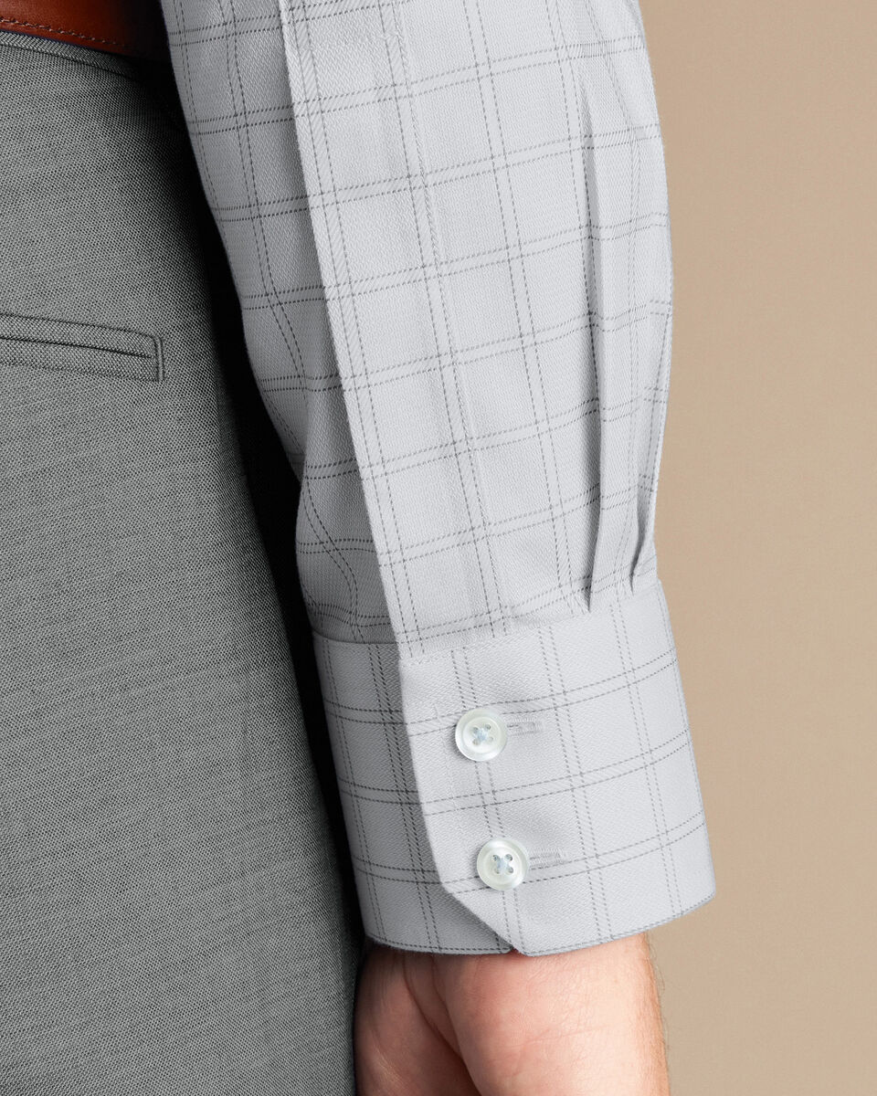 Spread Collar Non-Iron Mayfair Weave Check Shirt - Silver Grey ...