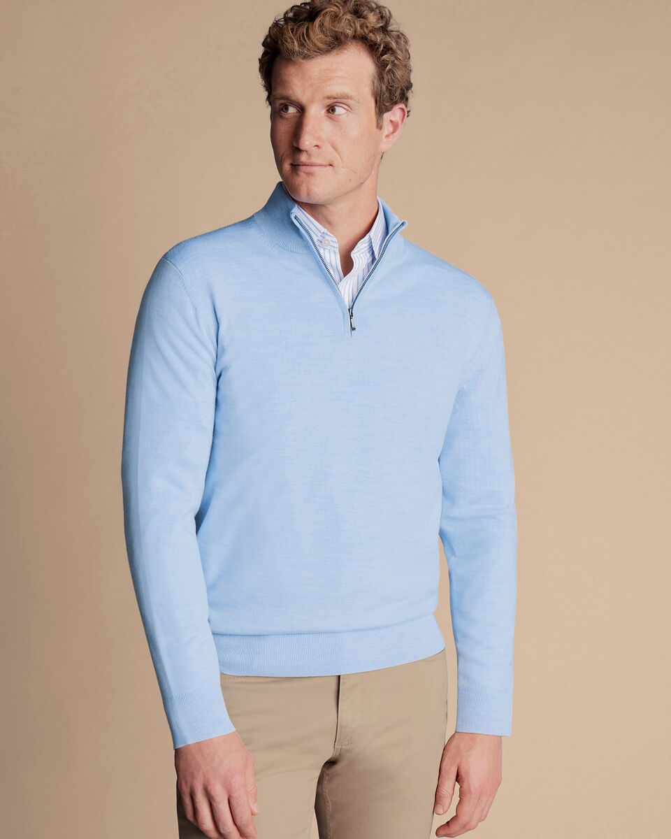 Merino Quarter Zip Sweater - Sky Blue | Charles Tyrwhitt