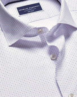 Semi-Spread Collar Non-Iron Stretch Print Geo Shirt - White & Lilac