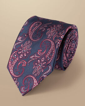 Silk Paisley Tie - Steel Blue