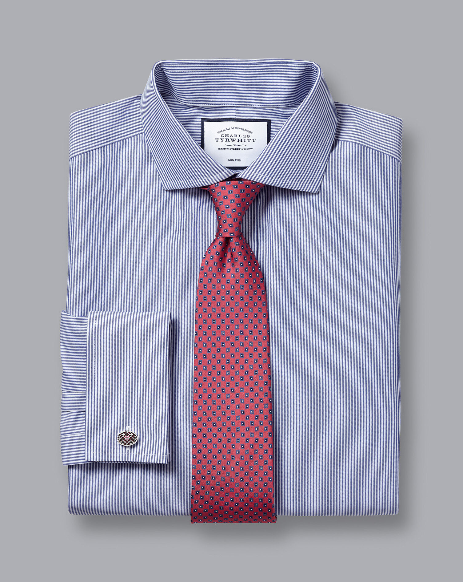 Spread Collar Non-Iron Bengal Stripe Shirt - Royal Blue | Charles