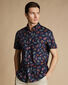 Non-Iron Leaf Print Short Sleeve Shirt - Navy