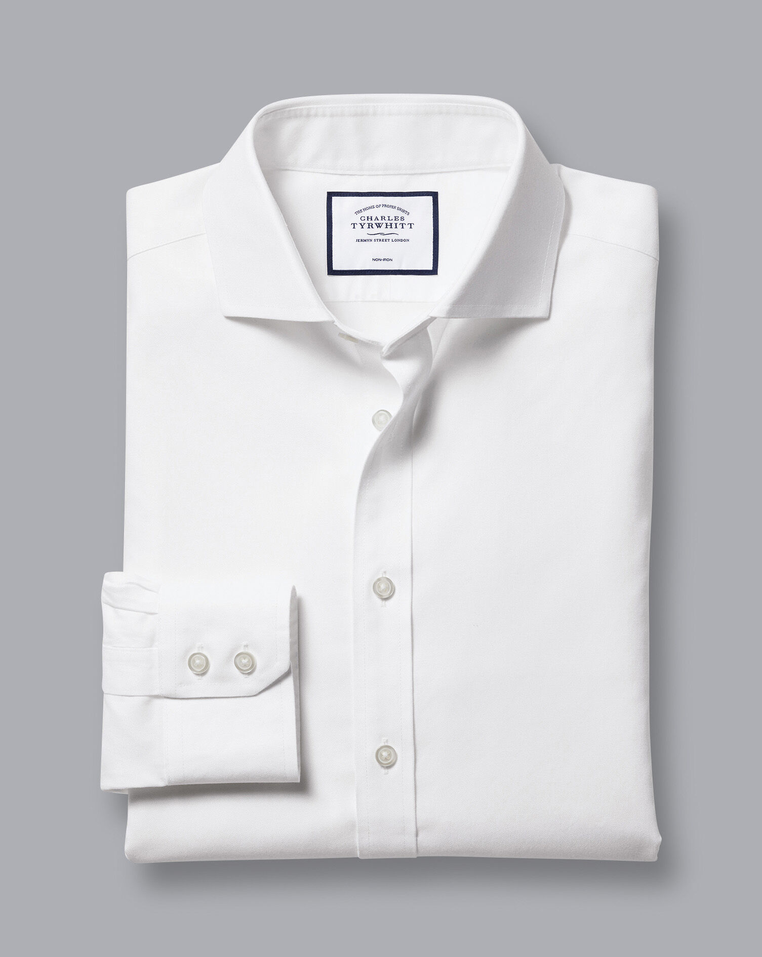 Spread Collar Non-Iron Twill Shirt - White | Charles Tyrwhitt