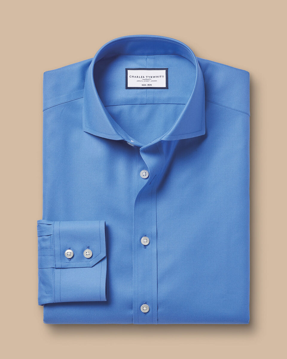 Cutaway Collar Non-Iron Twill Shirt - Ocean Blue | Charles Tyrwhitt