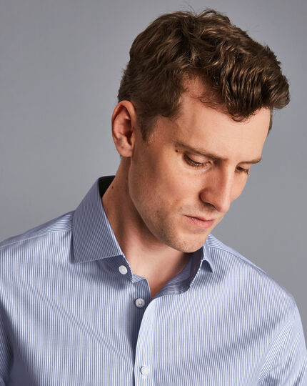 Cutaway Collar Non-Iron Bengal Stripe Shirt - Royal Blue | Charles Tyrwhitt