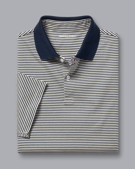 Navy/White Stripe, Mens Jersey Polo Shirt