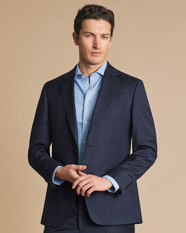 Windowpane Check Suit Jacket - Indigo Blue