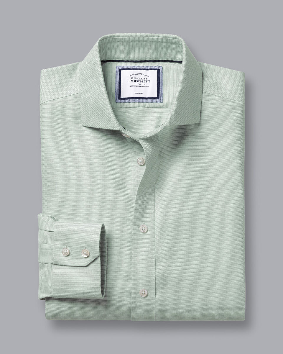 Cutaway Collar Non-Iron Richmond Weave Shirt - Green | Charles Tyrwhitt