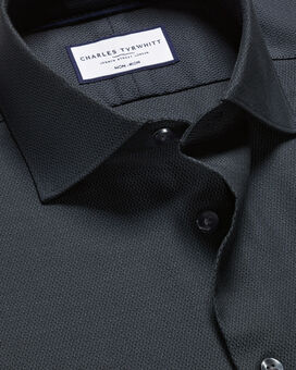 Semi-Cutaway Collar Non-Iron Stretch Texture Shirt - Dark Grey