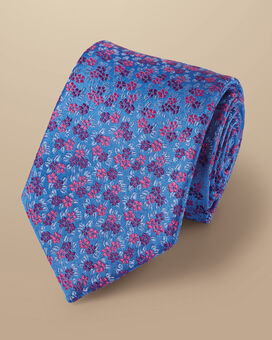 Floral Silk Tie - Cornflower Blue