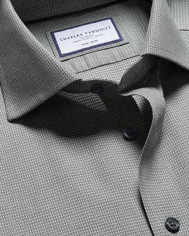 Spread Collar Non-Iron Stretch Kensington Weave Shirt - Charcoal Grey