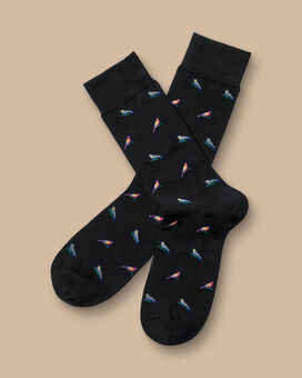 Bird Motif Socks - Black