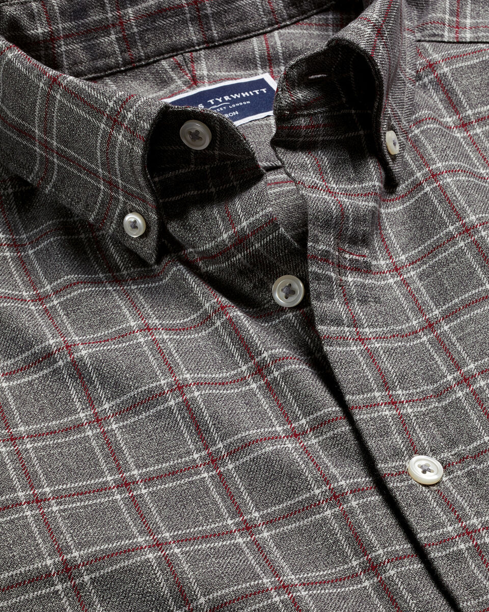 Button-Down Collar Non-Iron Twill Triple Windowpane Shirt - Grey ...