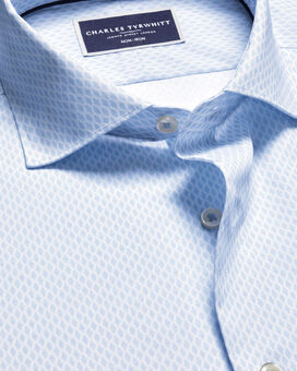 Semi-Cutaway Collar Non-Iron Stretch Print Diamond Shirt - Light Blue