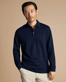 Long Sleeve Tyrwhitt Pique Polo - Navy