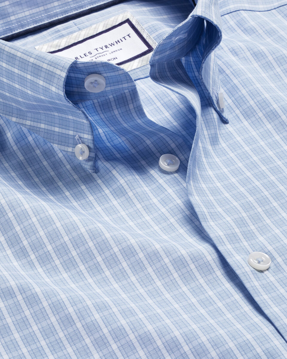 Button-Down Collar Non-Iron Windowpane Check Shirt - Sky Blue | Charles ...