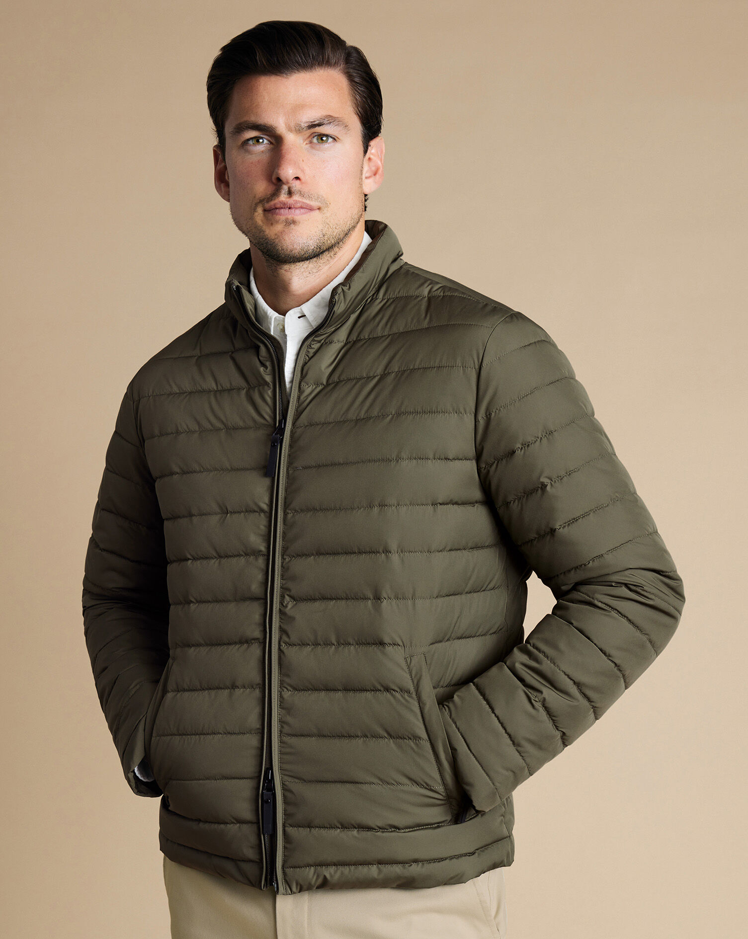 Olive quilted jacket on sale