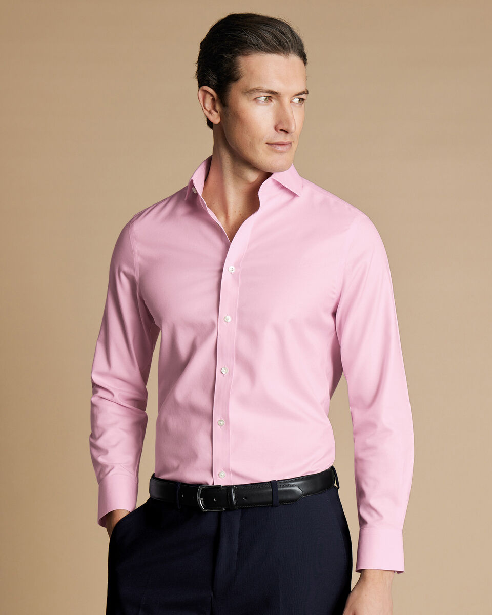 Cutaway Collar Non-Iron Twill Shirt - Pink | Charles Tyrwhitt