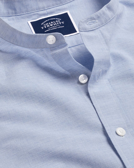 Collarless Cotton Linen Shirt - Ocean Blue | Charles Tyrwhitt
