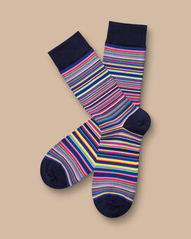 Multi Stripe Socks - Bright Pink & Cobalt Blue