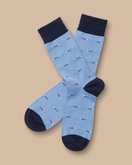 Fish Motif Socks - Cornflower Blue