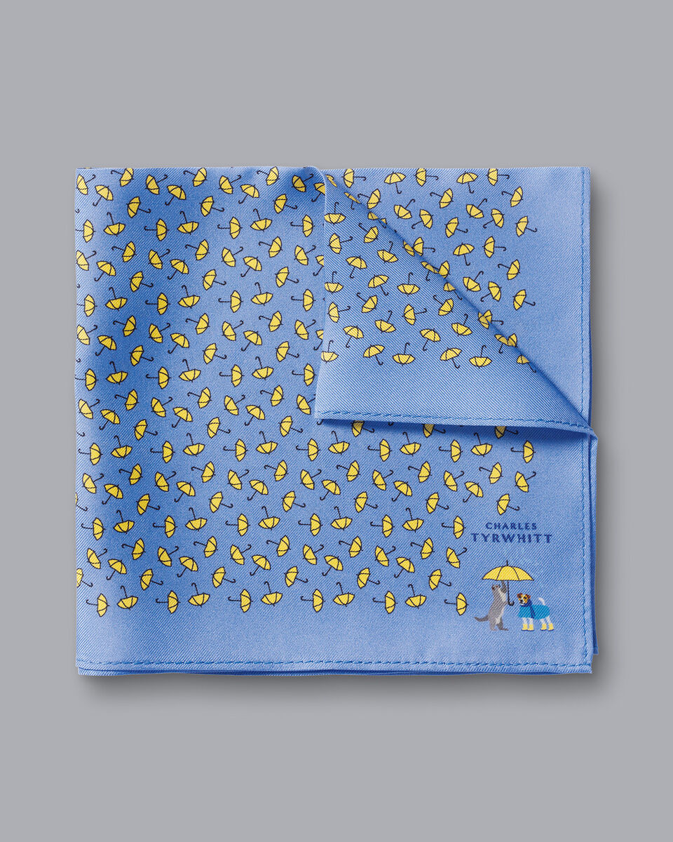 Einstecktuch aus Tyrwhitt Kornblumenblau Charles Seide - Es-regnet-Katzen-und-Hunde-Motiv | mit