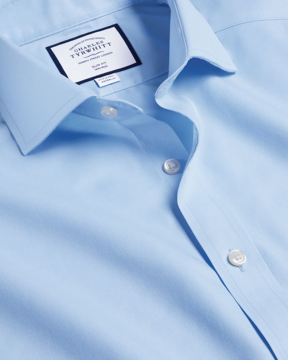 Spread Collar Non-Iron Twill Shirt Sky | Charles Blue Tyrwhitt 