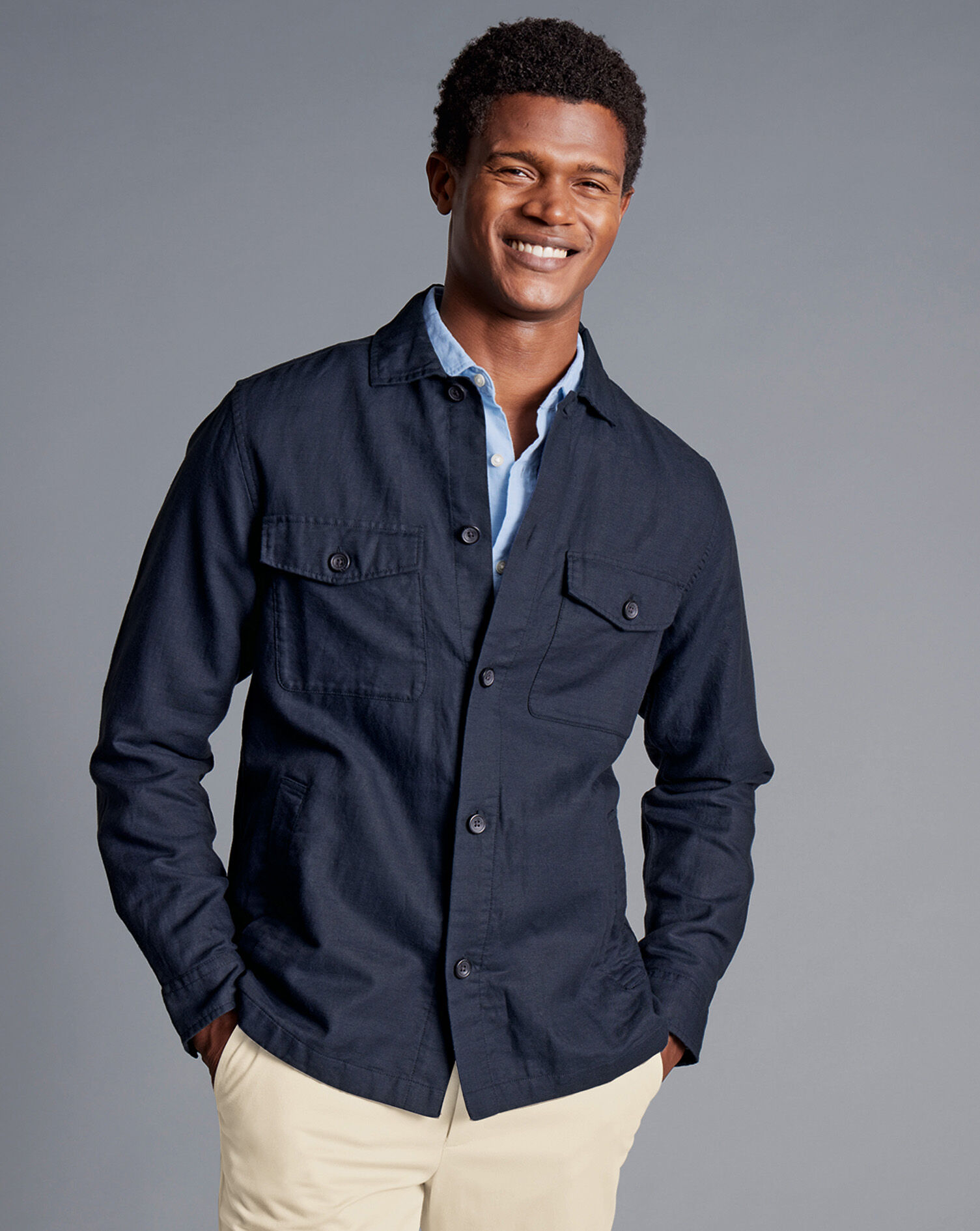 Cotton Linen Overshirt - Navy | Charles Tyrwhitt