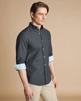 Vorgewaschenes Stretch-Oxfordhemd mit Button-down-Kragen - Schiefergrau