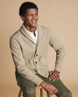 Merino Shawl Neck Chunky Cardigan - Oatmeal