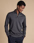 Combed Cotton Long Sleeve Polo - Dark Grey