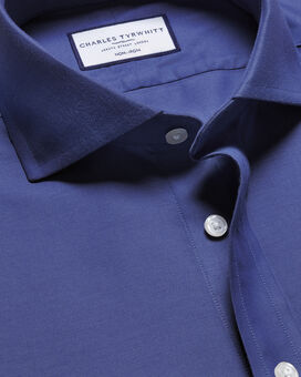 Chemise en sergé à col italien sans repassage - Bleu cobalt