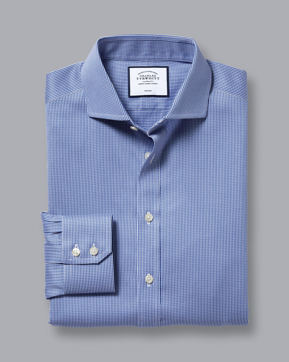 Spread Collar Non-Iron Puppytooth Shirt - Royal Blue | Charles Tyrwhitt