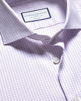 Semi-Spread Collar Non-Iron Stretch Twill Fine Check Shirt - Lilac Purple