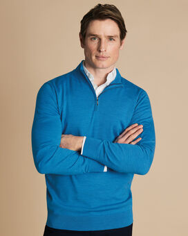 Merino Zip Neck Sweater  - Bright Blue