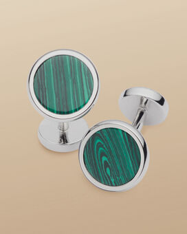 Boutons de manchette ronds en malachite - Vert