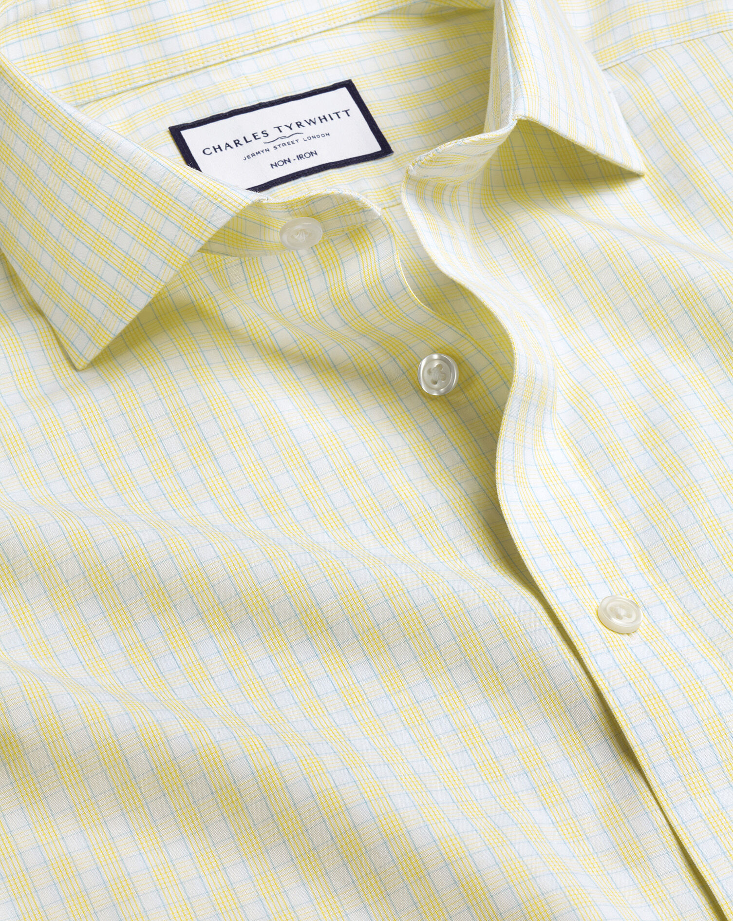 Spread Collar Non-Iron Poplin Check Shirt - Lemon