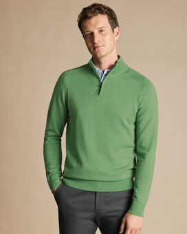 Performance Merino Quarter Zip Sweater - Light Green