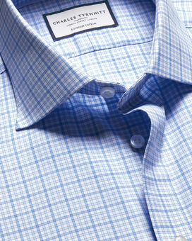 Semi-Spread Collar Egyptian Cotton Multi Check Shirt - Cornflower Blue