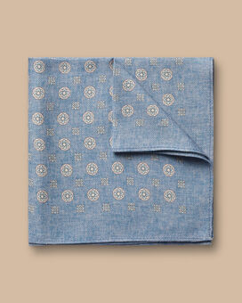 Medallion Silk Wool Pocket Square - Ocean Blue