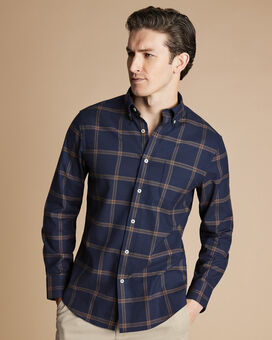 Button-Down Collar Non-Iron Twill Large Grid Check Shirt - Navy