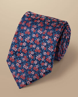 Floral Silk Tie - French Blue & Coral Pink