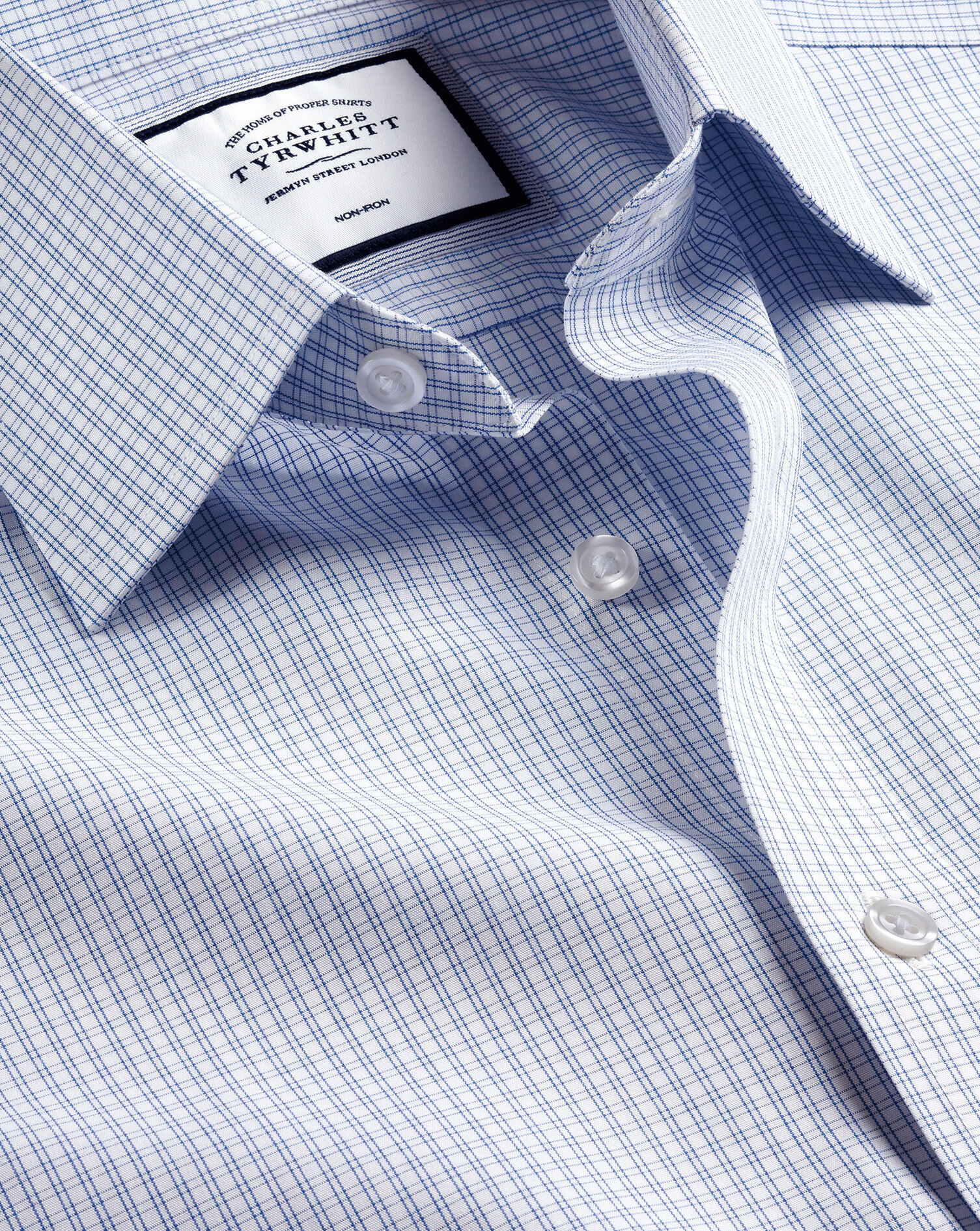 Classic Collar Non-Iron Double Check Shirt - Cobalt Blue | Charles