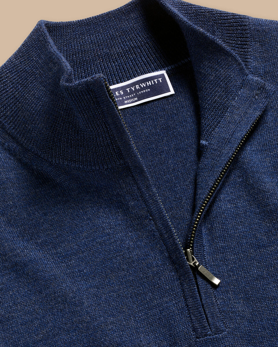 Pure Merino Quarter Zip Sweater - Ink Blue | Charles Tyrwhitt