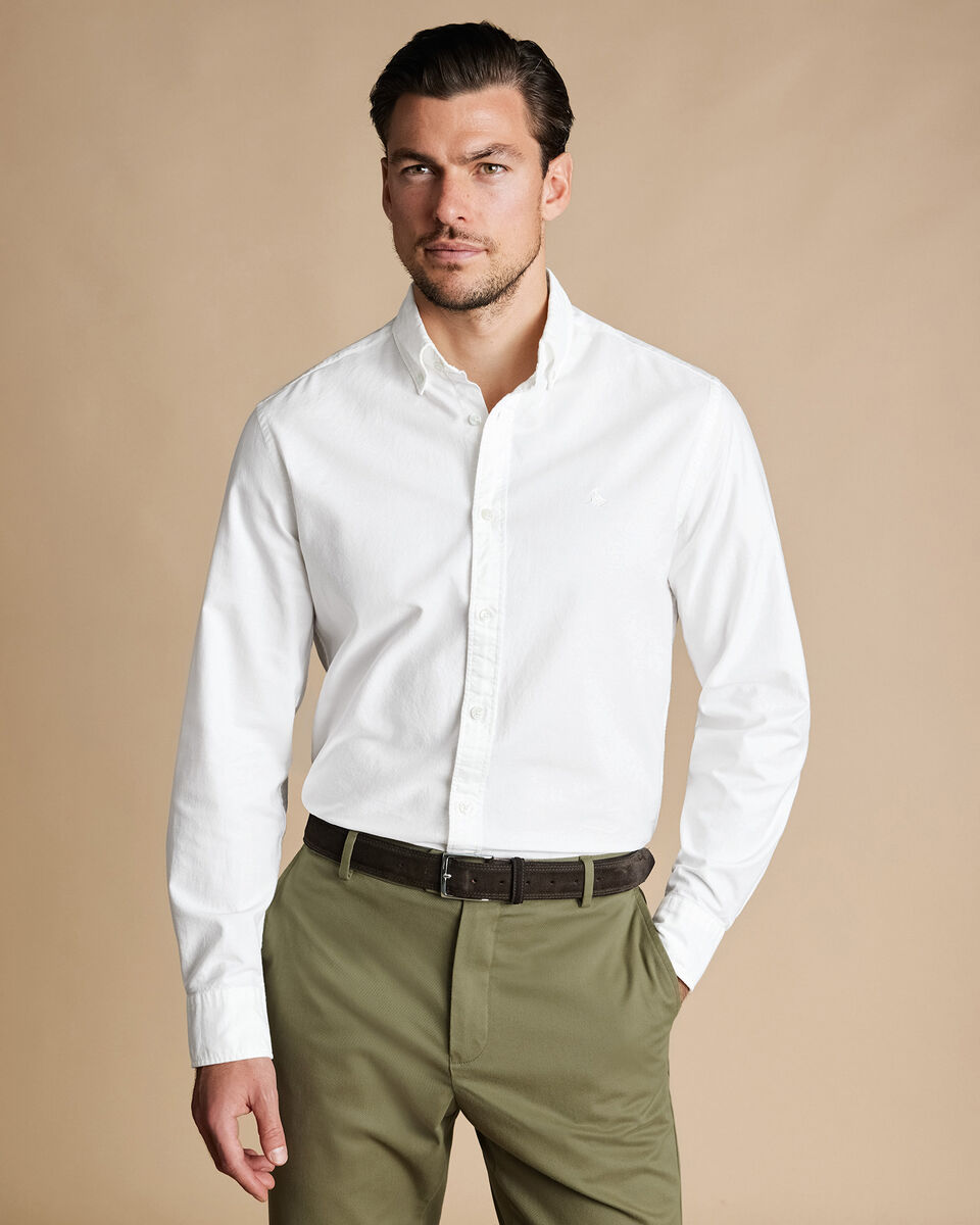 Button-Down Collar Stretch Washed Oxford Shirt - White | Charles Tyrwhitt