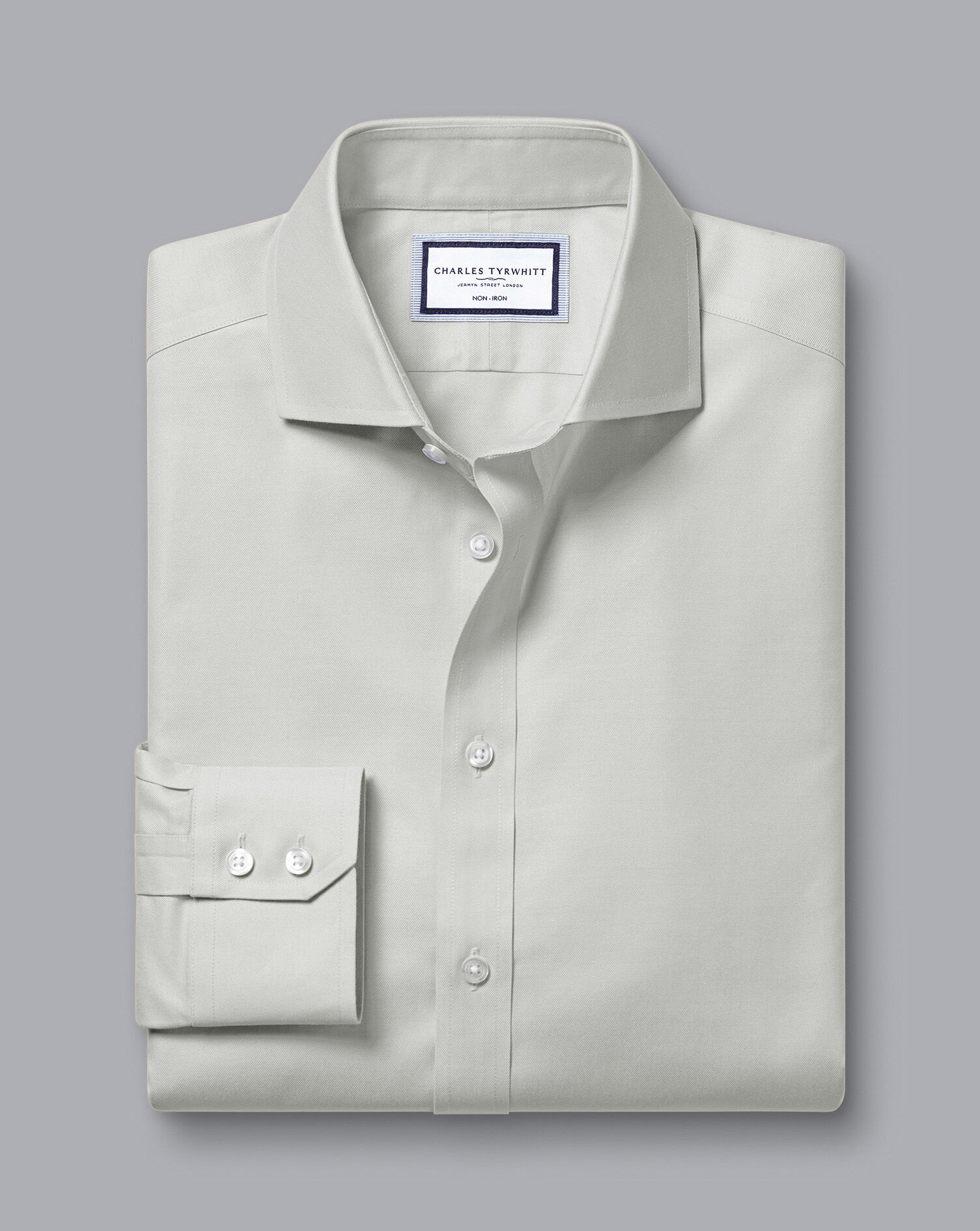 Spread Collar Non-Iron Twill Shirt - Silver Grey