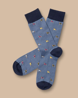 Dog In A Jumper Motif Socks - Steel Blue